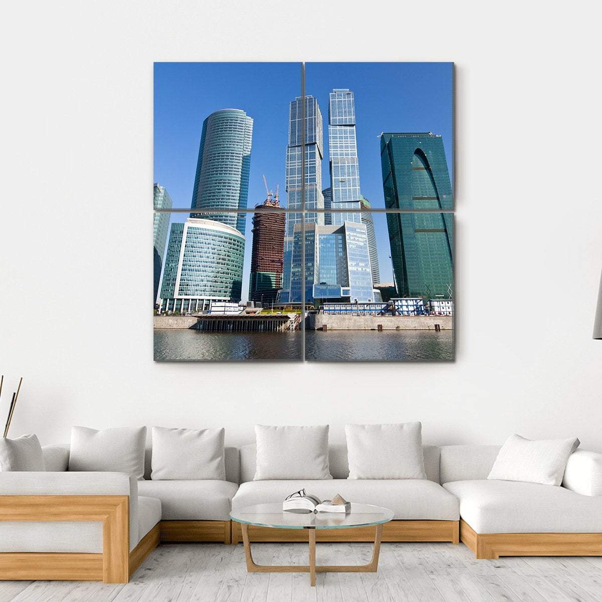 Skyscrapers Of Moscow City Under Blue Sky Canvas Wall Art-4 Square-Gallery Wrap-17" x 17"-Tiaracle