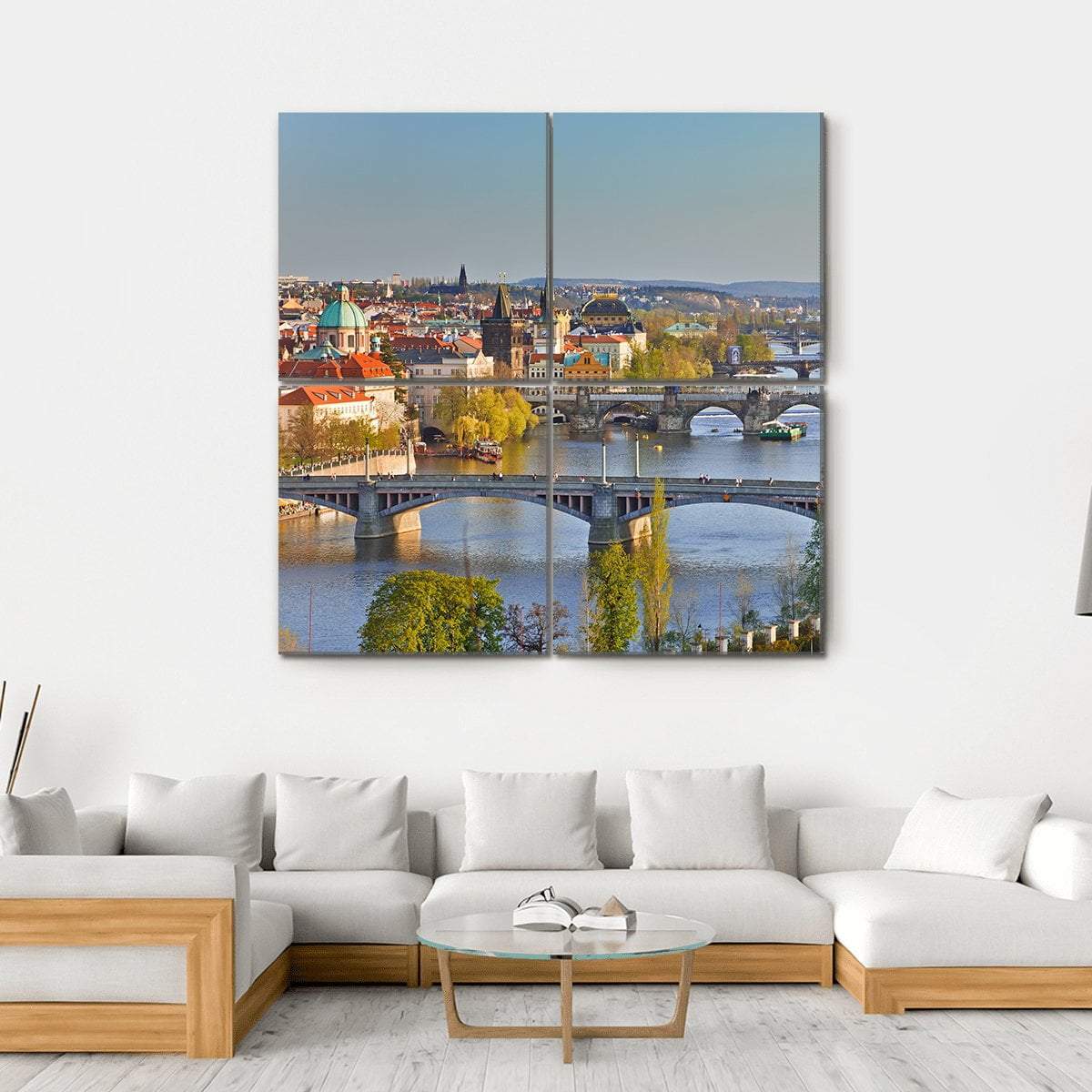 View On Prague At Sunset Canvas Wall Art-4 Square-Gallery Wrap-17" x 17"-Tiaracle