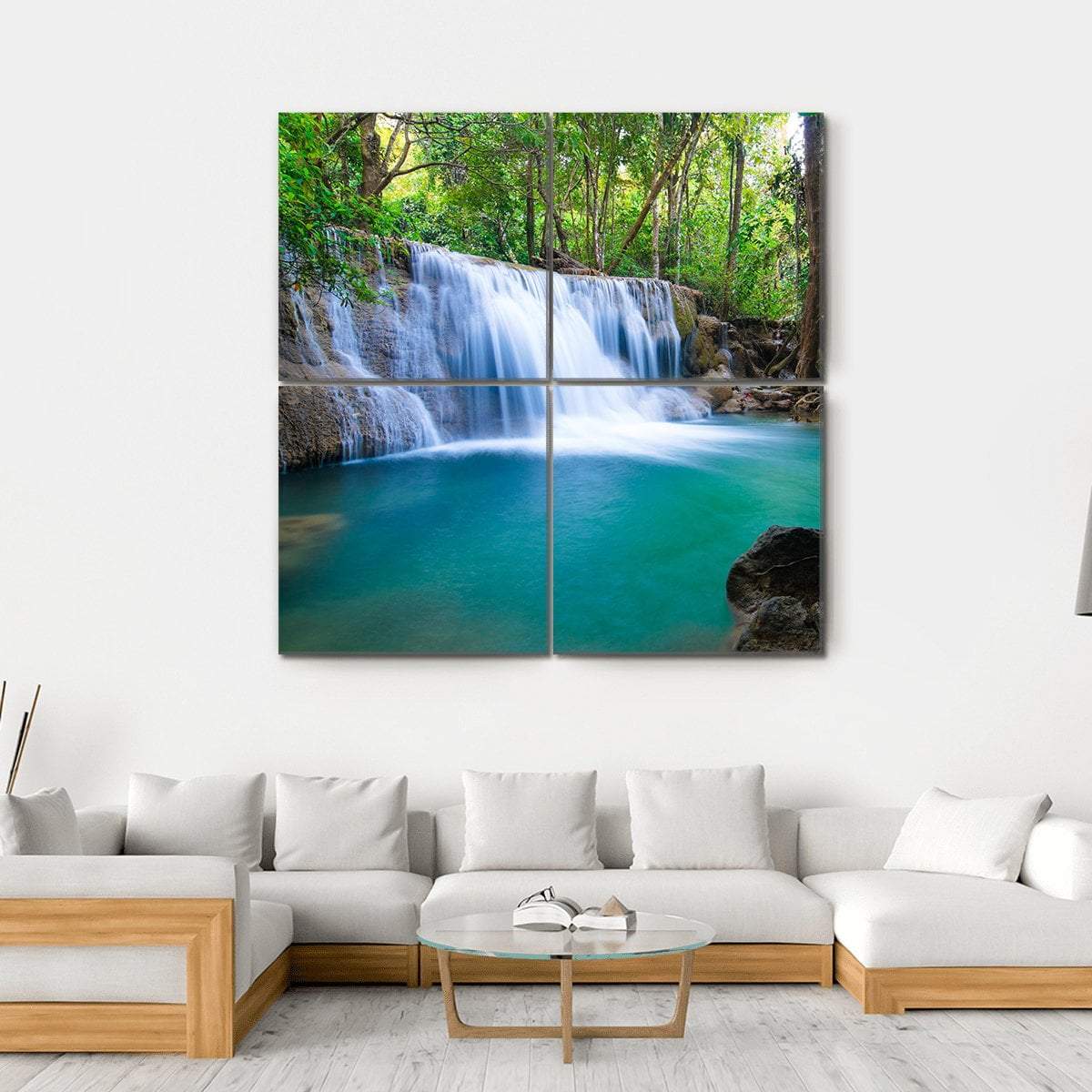 Waterfall In Kanchanaburi Canvas Wall Art-4 Square-Gallery Wrap-17" x 17"-Tiaracle