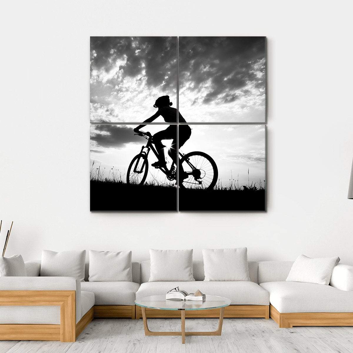 Silhouette Of Girl Biker Canvas Wall Art-4 Square-Gallery Wrap-17&quot; x 17&quot;-Tiaracle