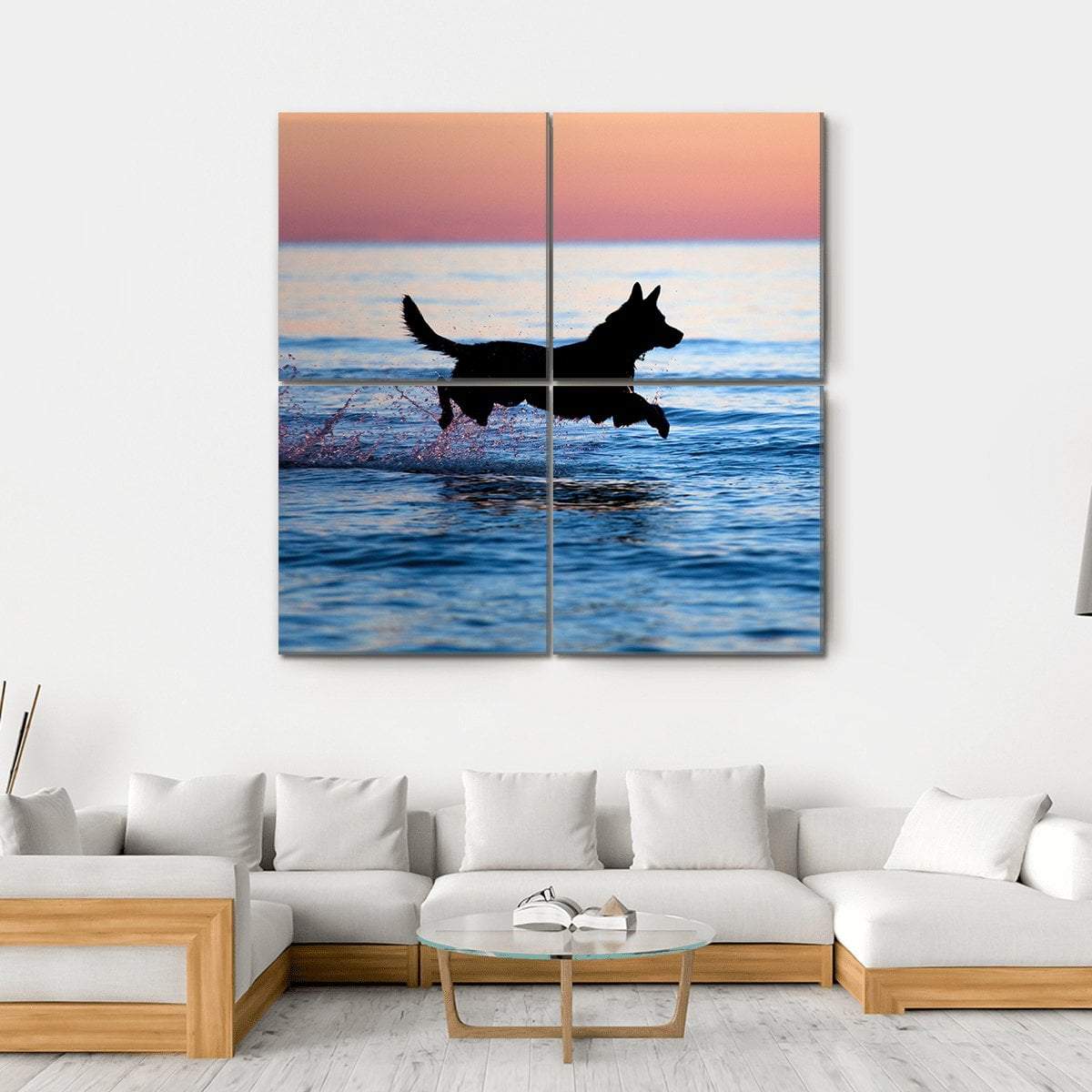 Dog Running On Water Canvas Wall Art-4 Square-Gallery Wrap-17" x 17"-Tiaracle