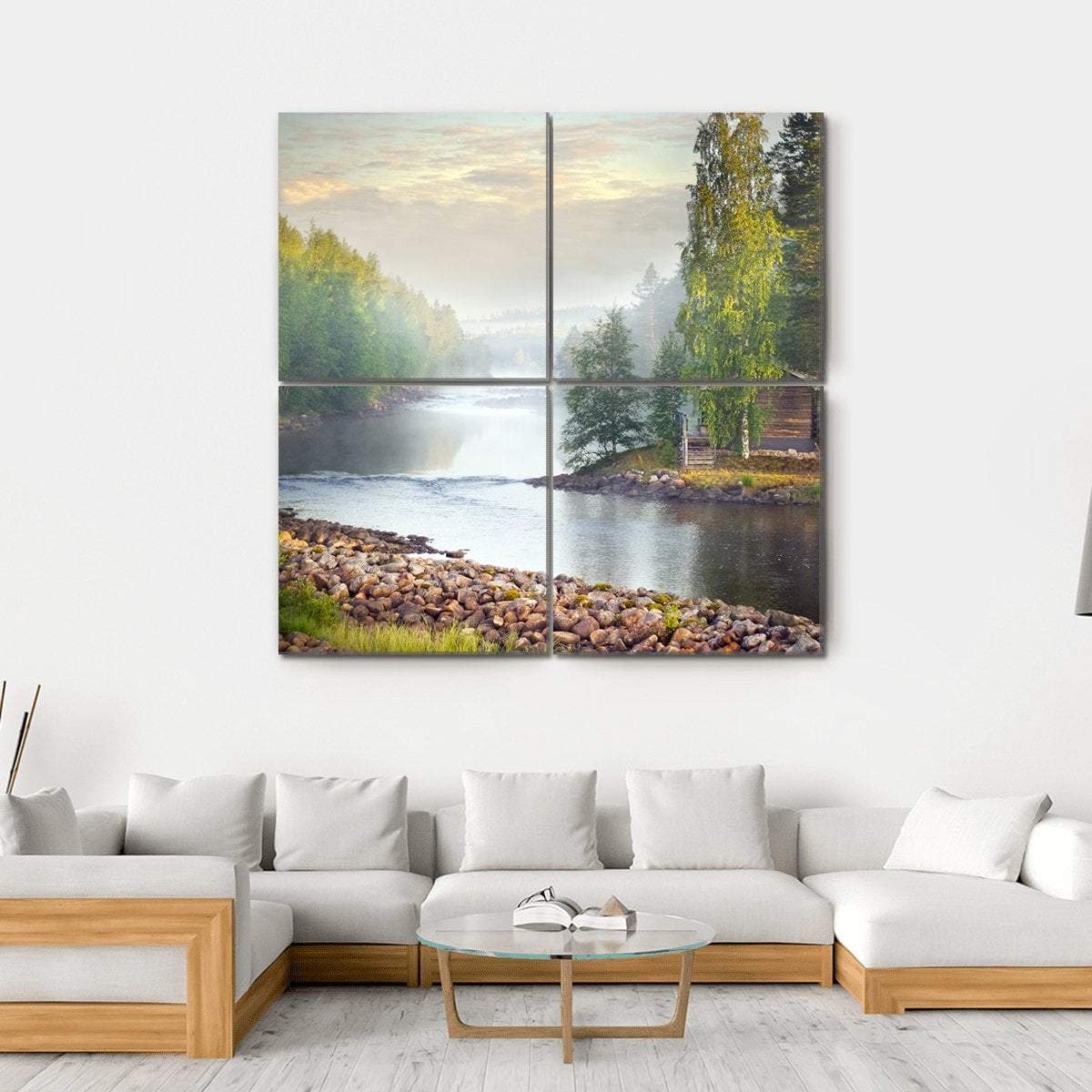 Fog Over River Canvas Wall Art-4 Square-Gallery Wrap-17" x 17"-Tiaracle
