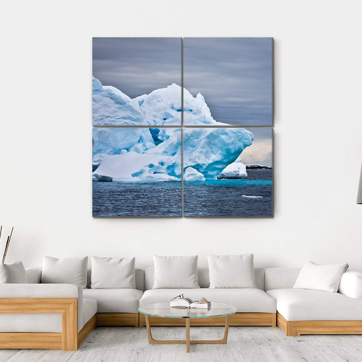 Huge Iceberg In Antarctica Dark Sky Canvas Wall Art-4 Square-Gallery Wrap-17" x 17"-Tiaracle