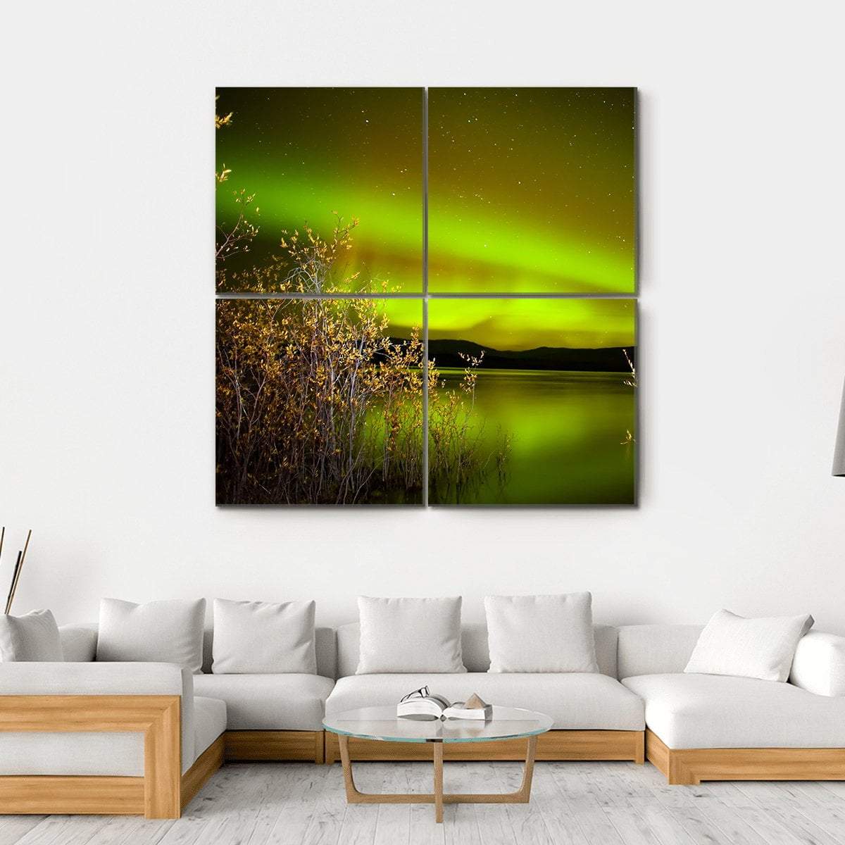 Northern Lights Over Lake Canvas Wall Art-4 Square-Gallery Wrap-17" x 17"-Tiaracle