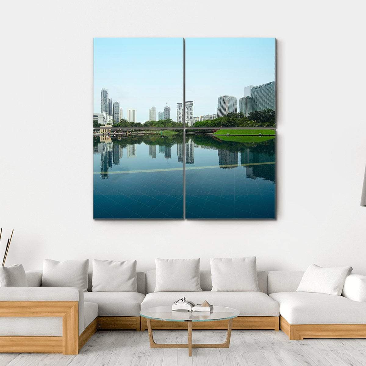 City Reflection In Water Canvas Wall Art-4 Square-Gallery Wrap-17" x 17"-Tiaracle