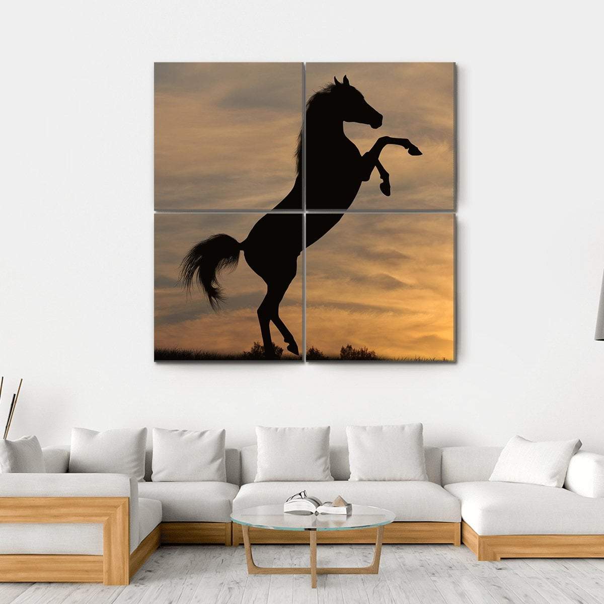 Horse In Sunset Canvas Wall Art-4 Square-Gallery Wrap-17" x 17"-Tiaracle