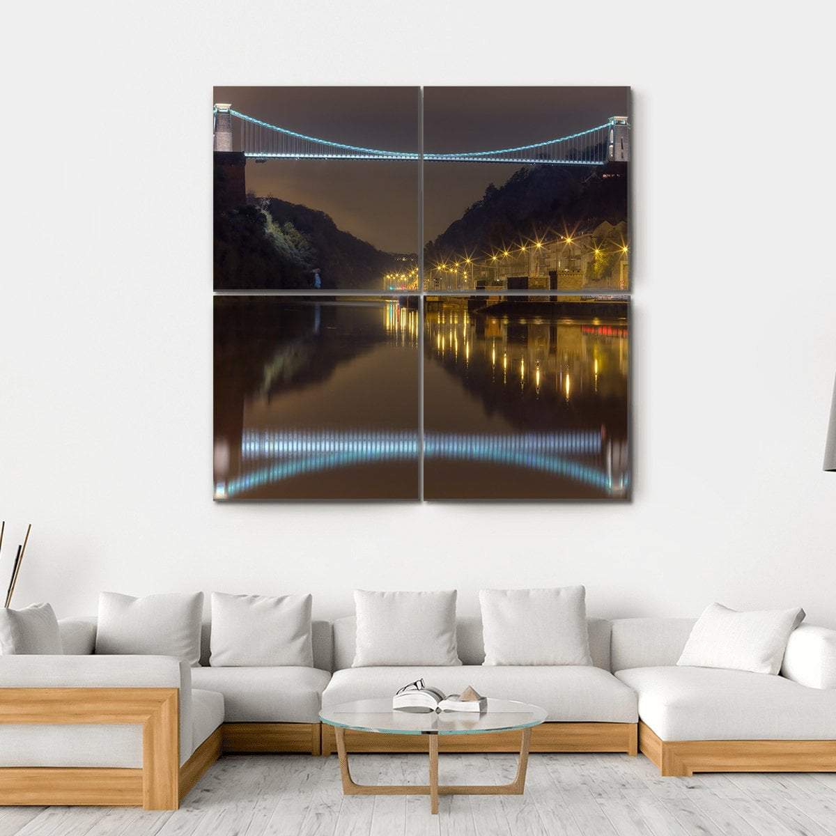Clifton Bridge At Night Canvas Wall Art-4 Square-Gallery Wrap-17" x 17"-Tiaracle