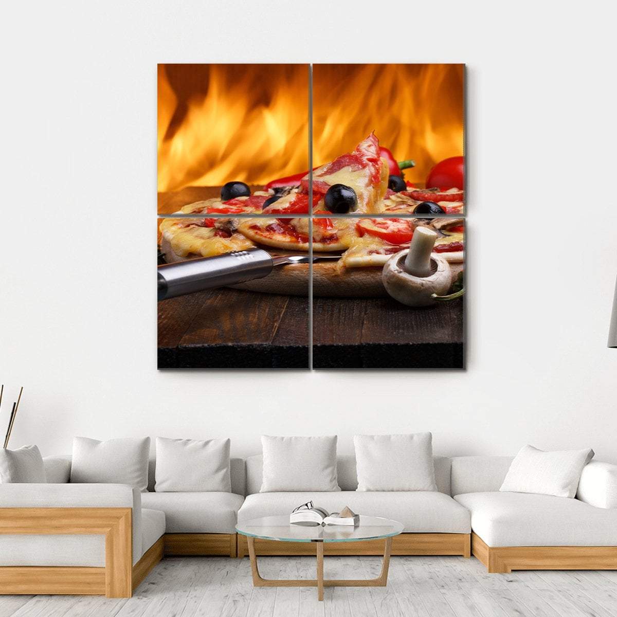 Hot Pizza With Oven Fire Canvas Wall Art-4 Square-Gallery Wrap-17" x 17"-Tiaracle