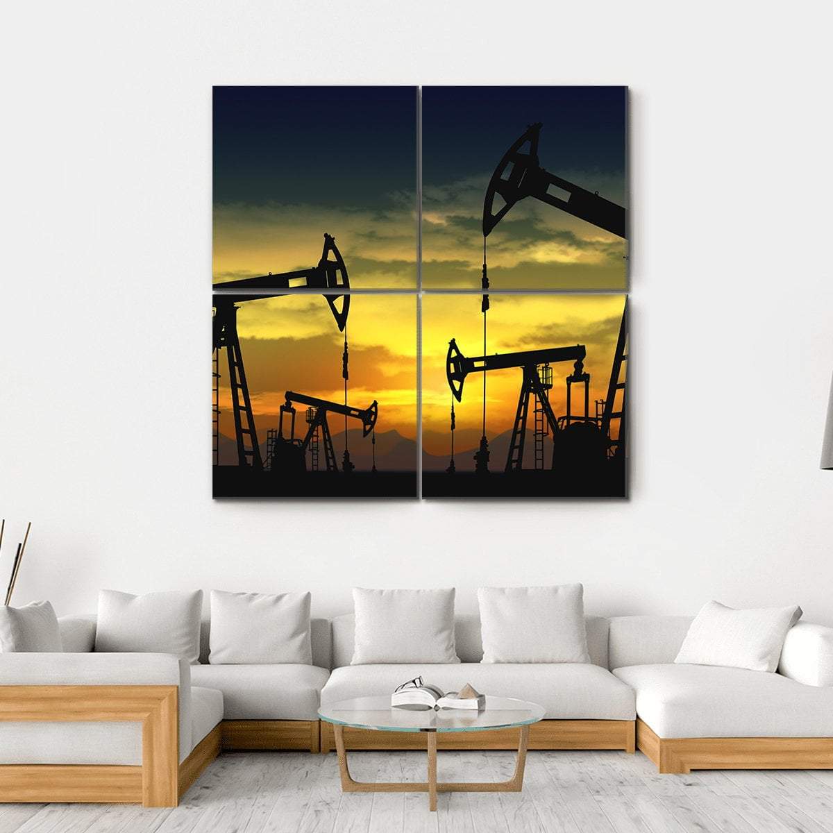 Oil Pump Jack In Operation Canvas Wall Art-4 Square-Gallery Wrap-17" x 17"-Tiaracle