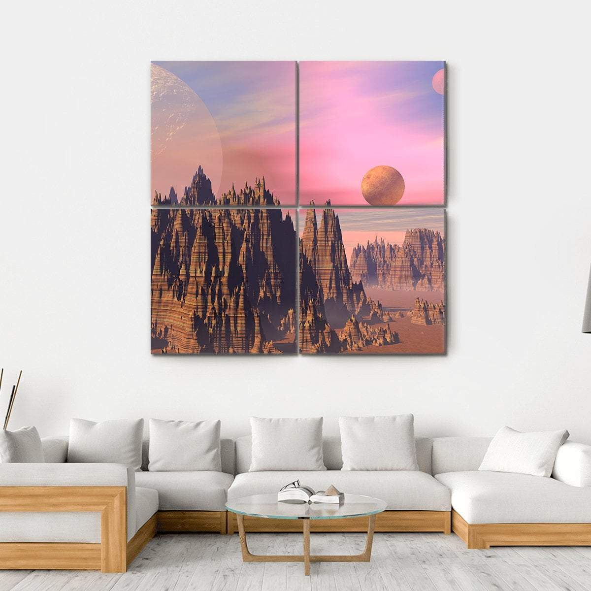 Rocky Mountains And Planets Canvas Wall Art-4 Square-Gallery Wrap-17" x 17"-Tiaracle