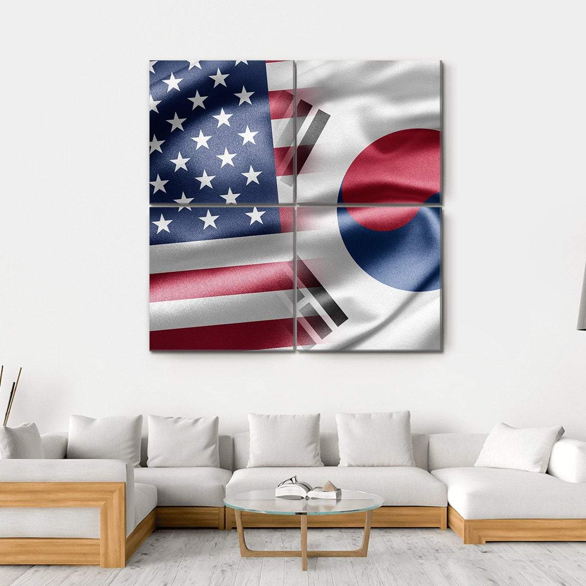 United States &amp; South Korea Flag Canvas Wall Art-4 Square-Gallery Wrap-17" x 17"-Tiaracle