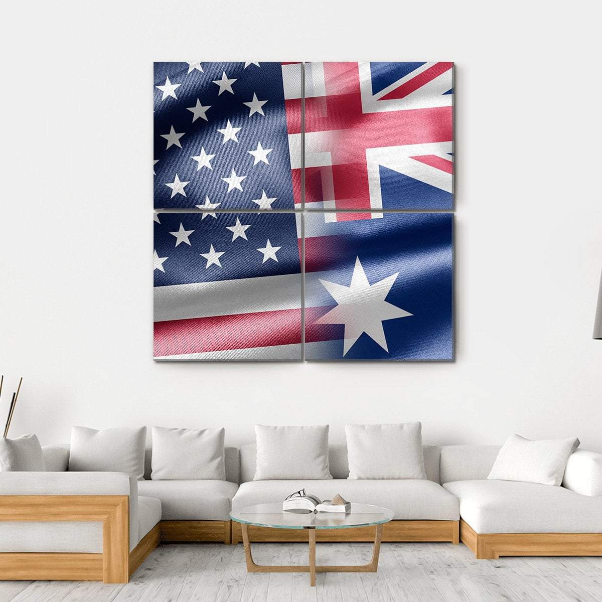 USA And Australia Flag Canvas Wall Art-4 Square-Gallery Wrap-17" x 17"-Tiaracle