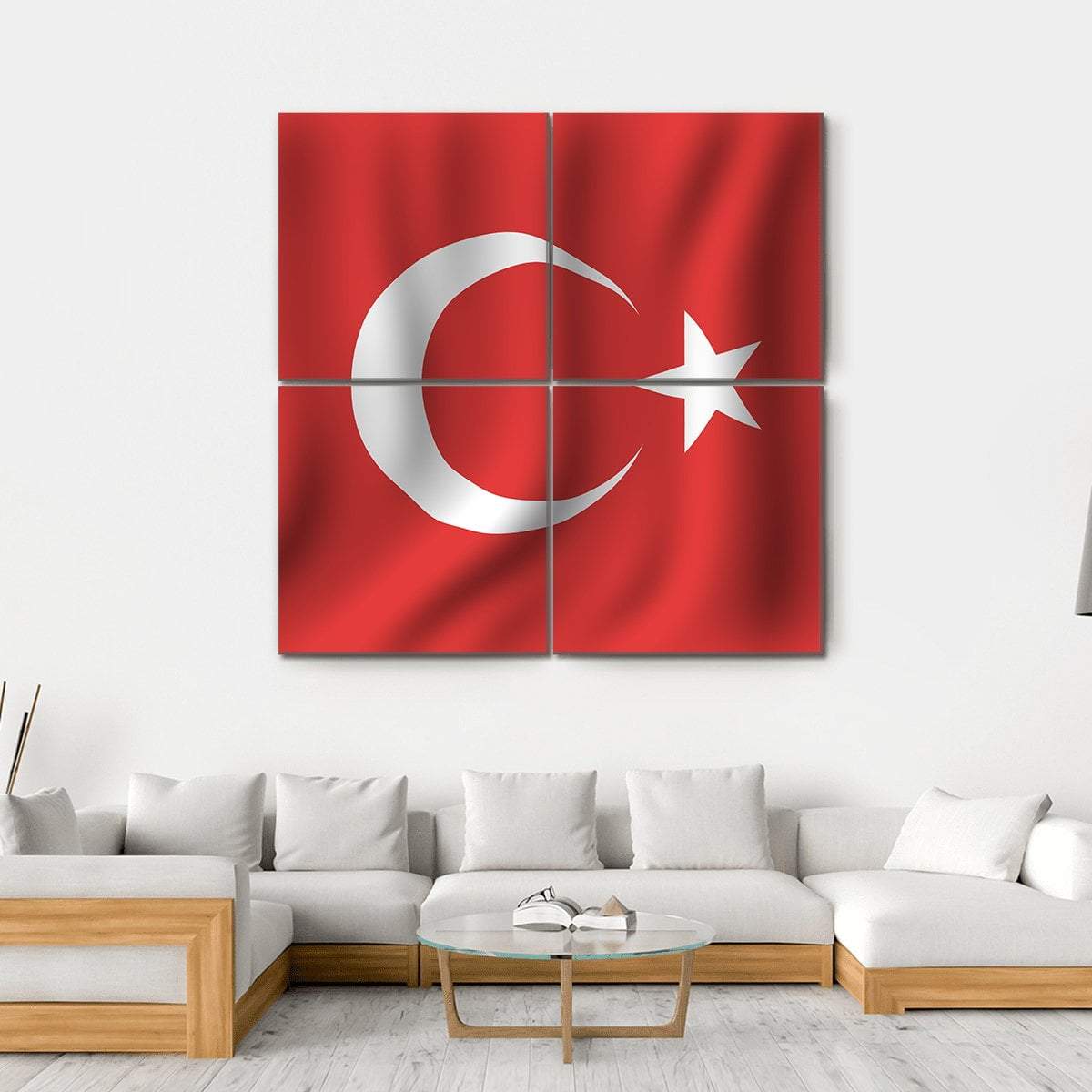 Waving Turkish Flag Canvas Wall Art-4 Square-Gallery Wrap-17" x 17"-Tiaracle