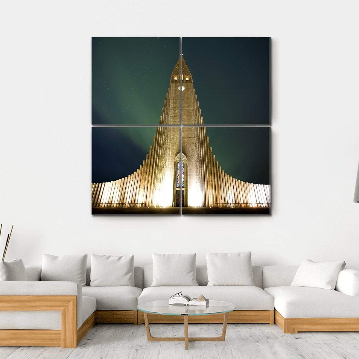 Church In Reykjavik Canvas Wall Art-4 Square-Gallery Wrap-17" x 17"-Tiaracle