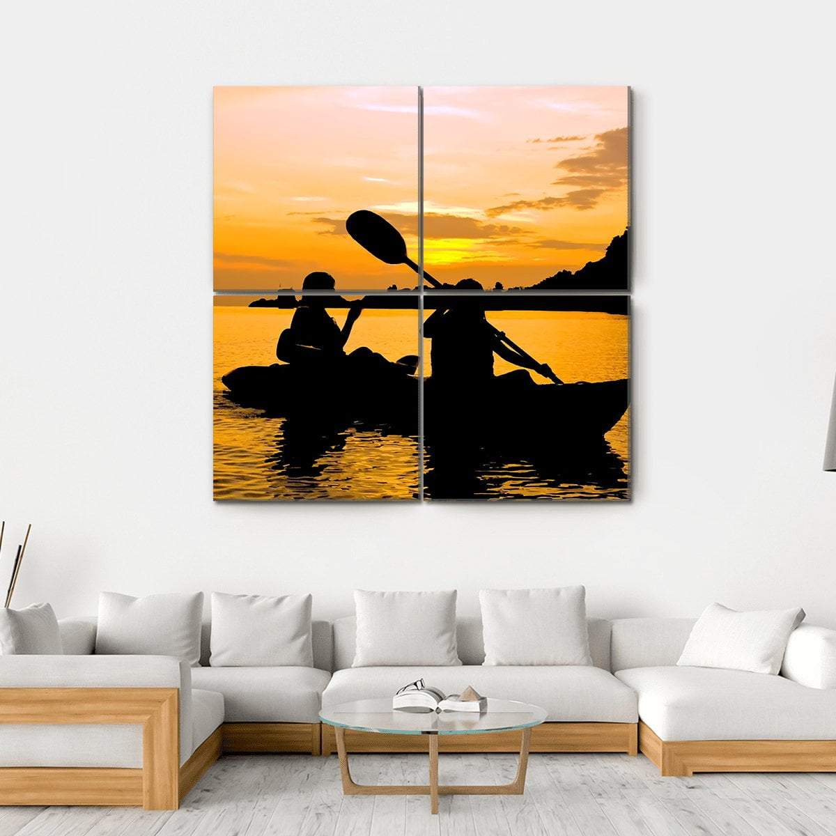 Kayaking At Sunset In Koh Chang Thailand Canvas Wall Art-4 Square-Gallery Wrap-17" x 17"-Tiaracle