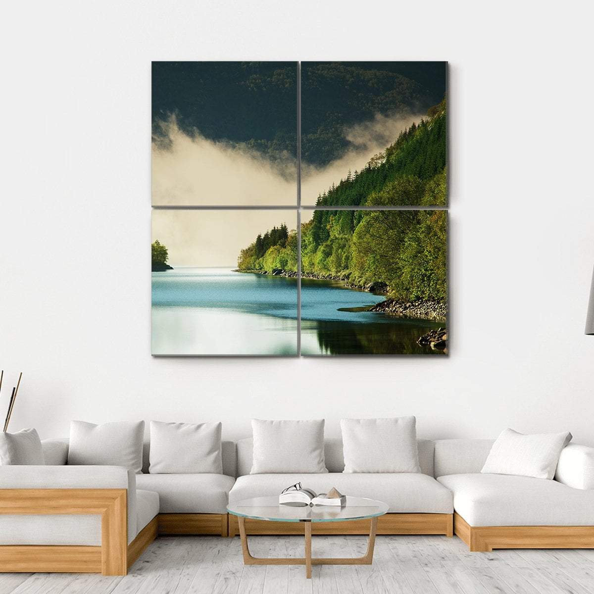 Fog On Lake Canvas Wall Art-4 Square-Gallery Wrap-17" x 17"-Tiaracle