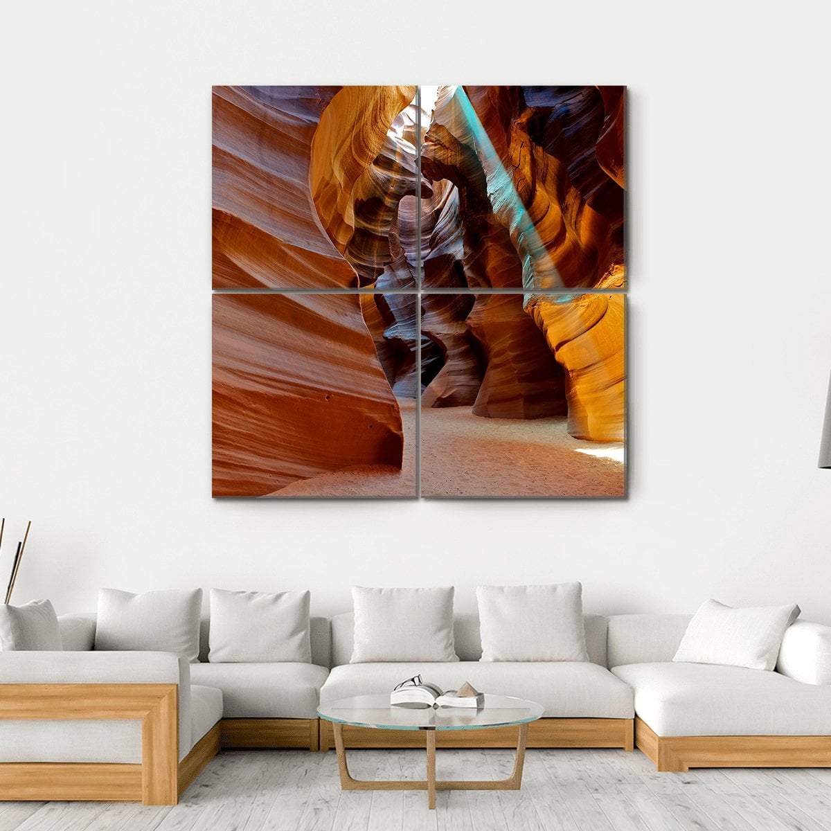 Sun Light Beam Shining Through The Upper Antelope Slot Canyon Canvas Wall Art-4 Square-Gallery Wrap-17" x 17"-Tiaracle