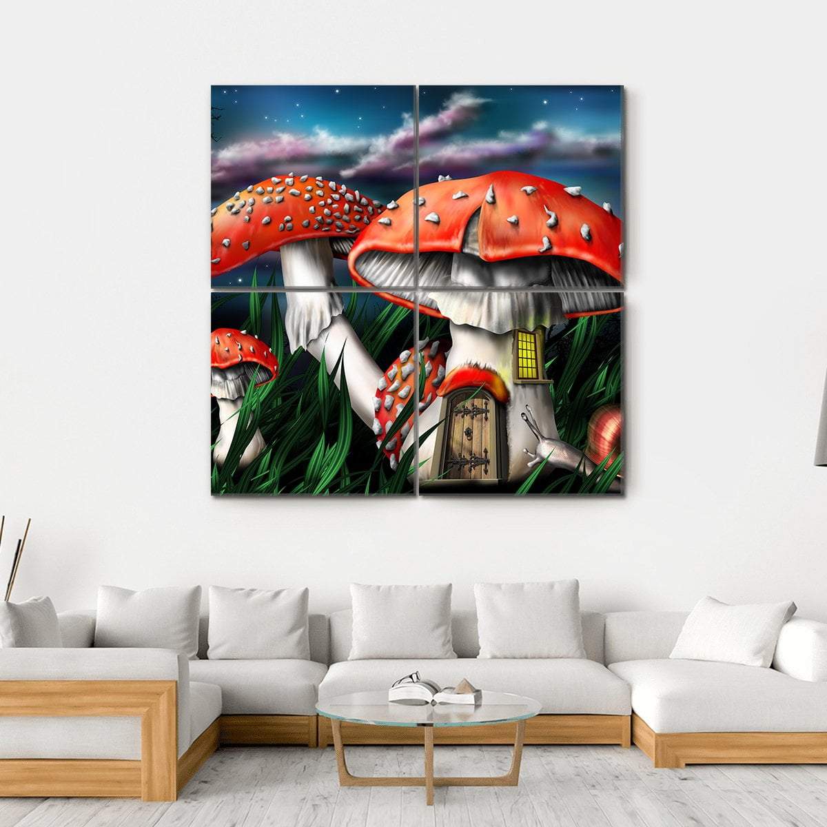 Magical Mushrooms In Forest Canvas Wall Art-4 Square-Gallery Wrap-17" x 17"-Tiaracle