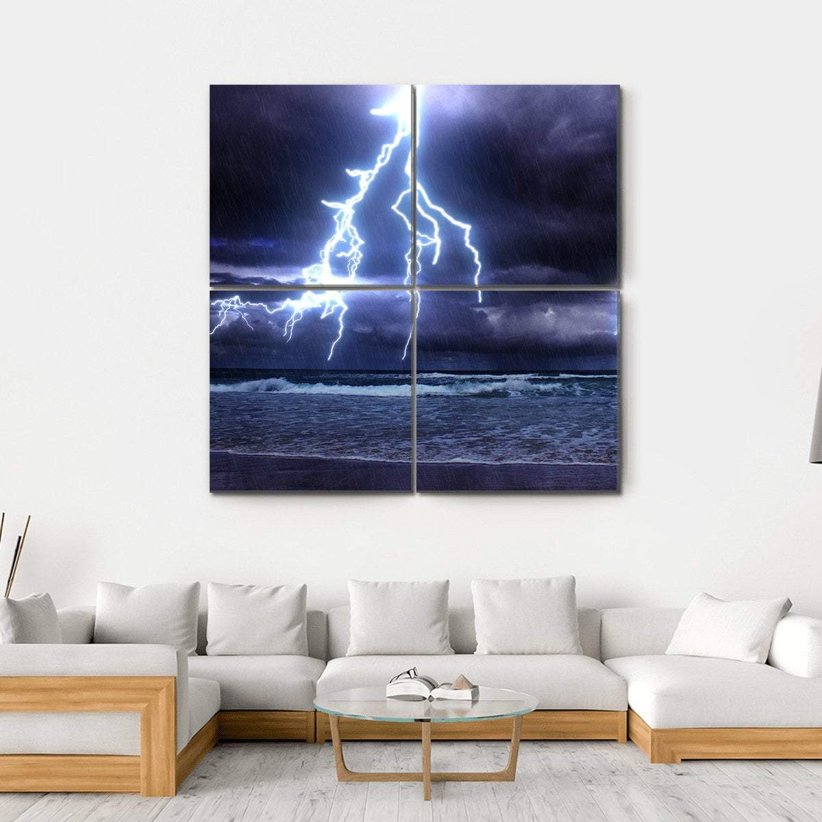 Storm On The Sea With Lightnings Canvas Wall Art-4 Square-Gallery Wrap-17" x 17"-Tiaracle