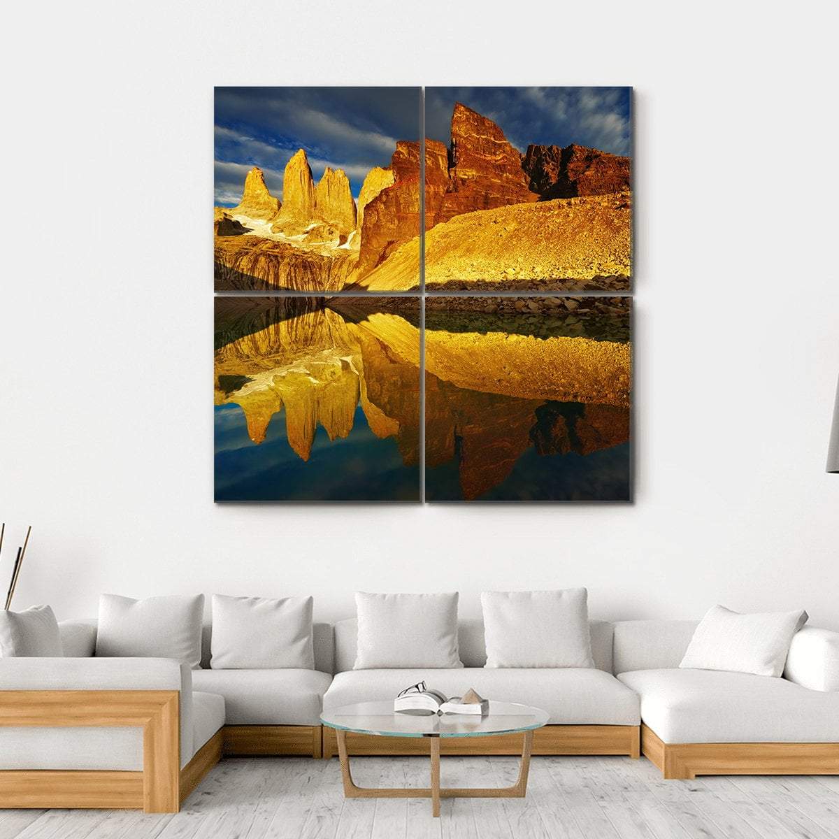 Towers With Reflection At Sunrise Canvas Wall Art-4 Square-Gallery Wrap-17" x 17"-Tiaracle