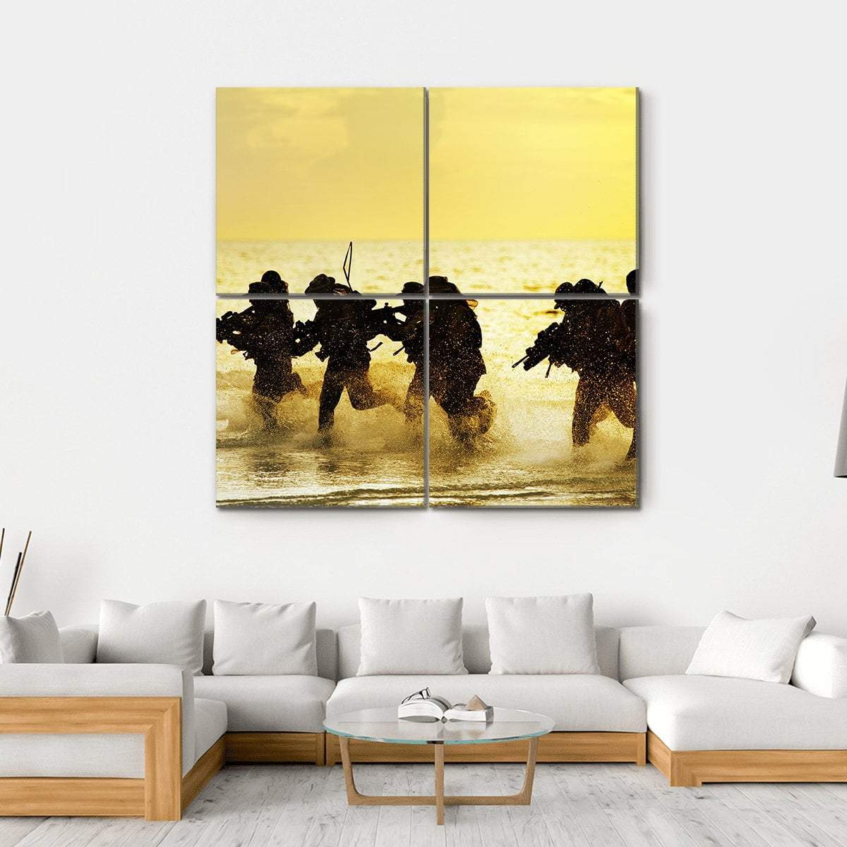 Soldiers Run In Army Uniform Canvas Wall Art-4 Square-Gallery Wrap-17" x 17"-Tiaracle