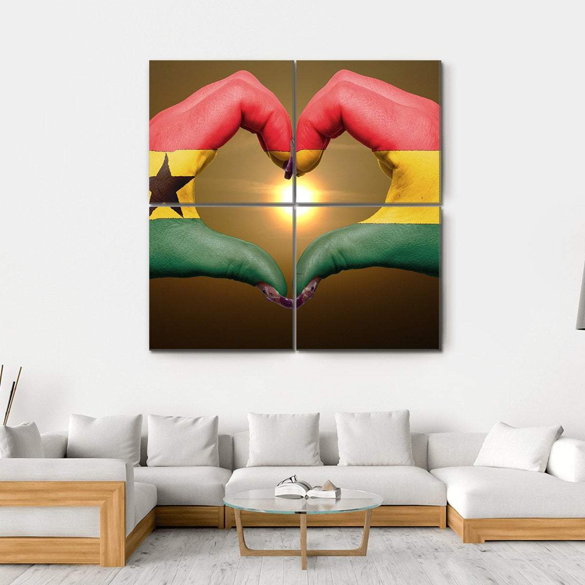 Ghana Flag On Hands Canvas Wall Art-4 Square-Gallery Wrap-17" x 17"-Tiaracle