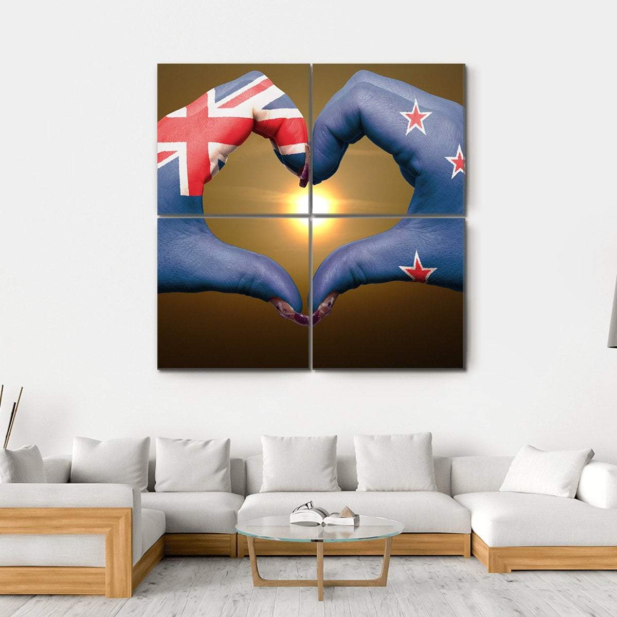 New Zealand Flag On Hands Canvas Wall Art-4 Square-Gallery Wrap-17" x 17"-Tiaracle