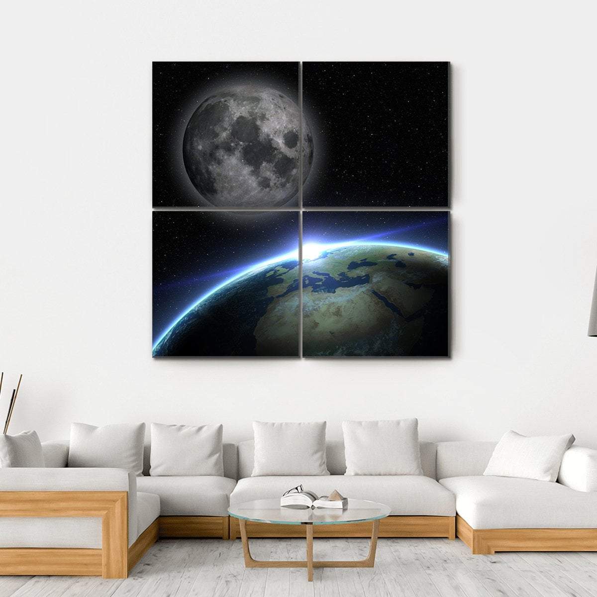 Earth &amp; Moon Canvas Wall Art-4 Square-Gallery Wrap-17" x 17"-Tiaracle