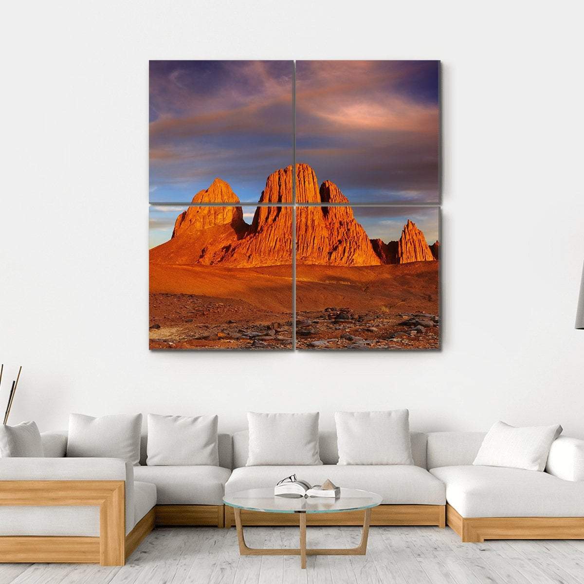 Sunset In Sahara Desert Canvas Wall Art-4 Square-Gallery Wrap-17" x 17"-Tiaracle