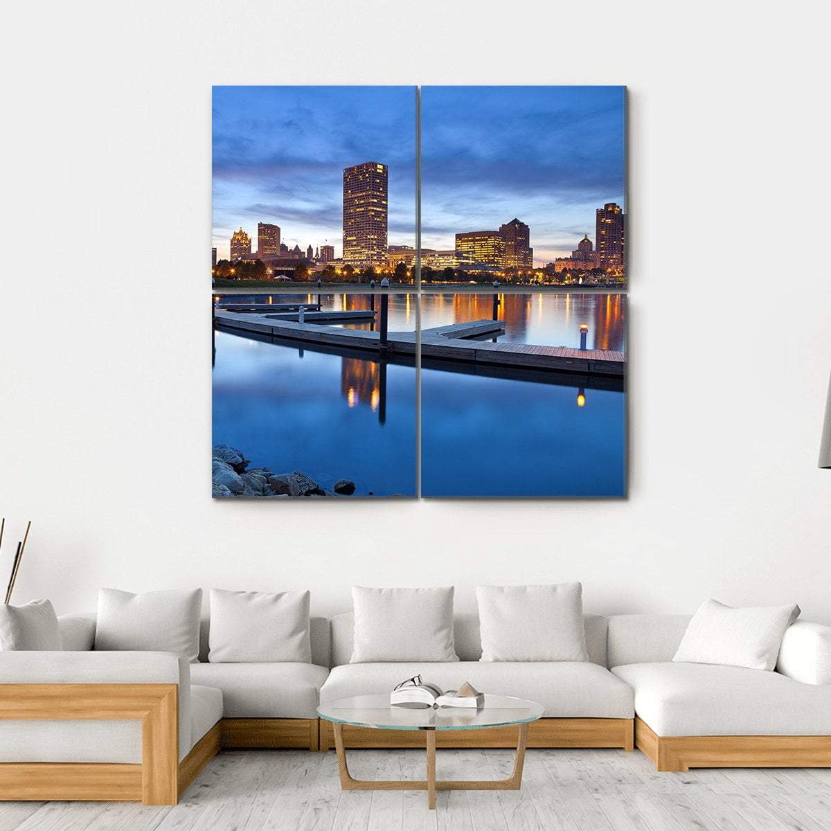 Milwaukee Skyline &amp; City Canvas Wall Art-4 Square-Gallery Wrap-17" x 17"-Tiaracle