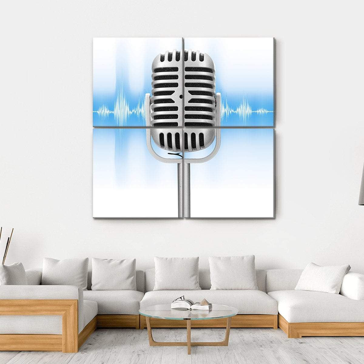 Microphone With Audio Wave Canvas Wall Art-4 Square-Gallery Wrap-17" x 17"-Tiaracle