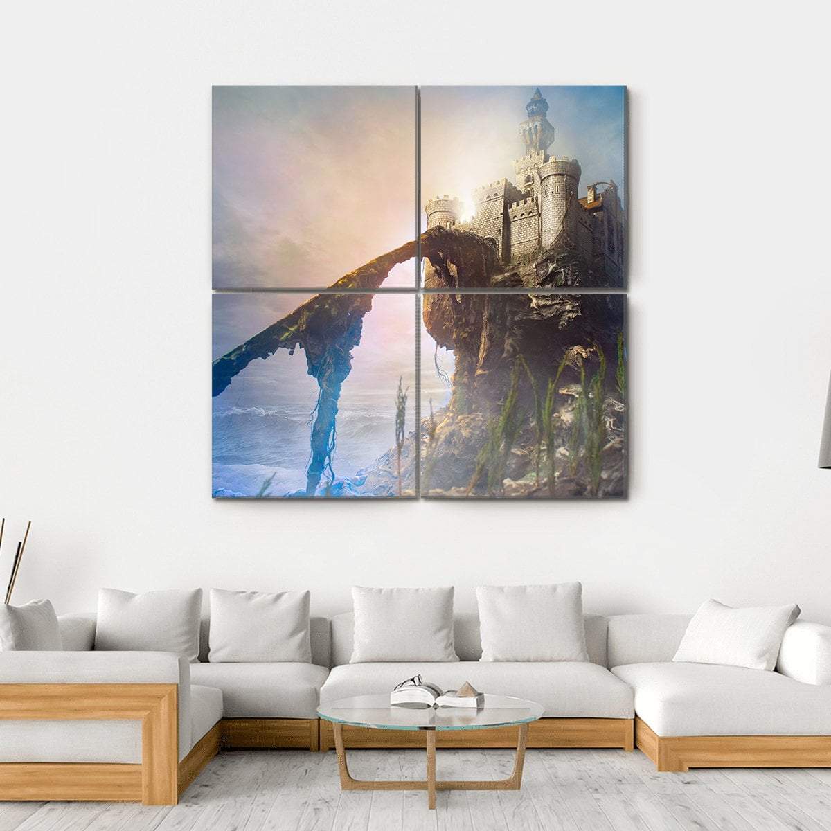 Old Castle On Hill Canvas Wall Art-4 Square-Gallery Wrap-17" x 17"-Tiaracle