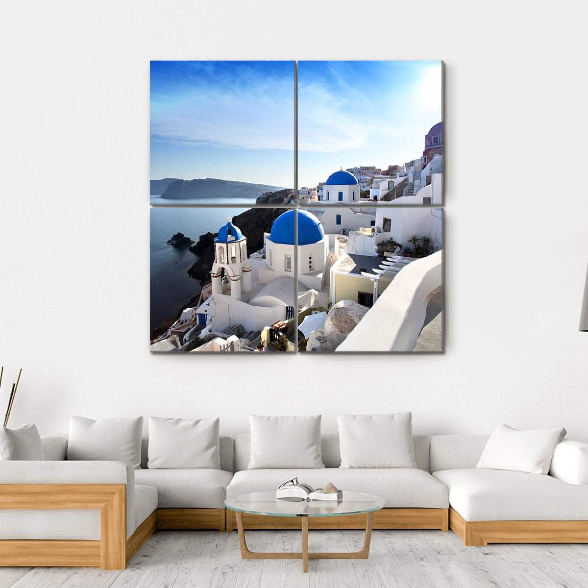 Santorini With Churches Canvas Wall Art-4 Square-Gallery Wrap-17" x 17"-Tiaracle