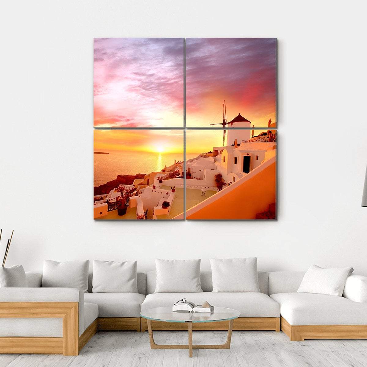 Santorini With Famous Windmill In Greece Canvas Wall Art-4 Square-Gallery Wrap-17" x 17"-Tiaracle