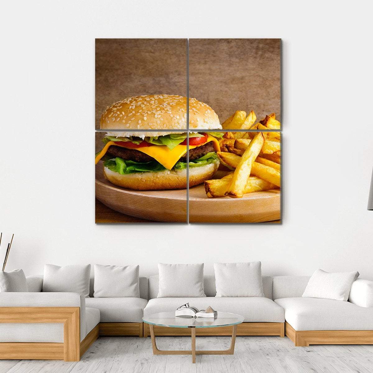 Hamburger & Fries Canvas Wall Art-4 Square-Gallery Wrap-17" x 17"-Tiaracle