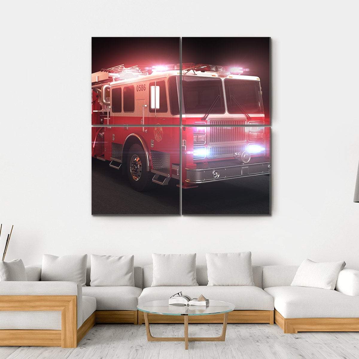 Fire Truck Canvas Wall Art-4 Square-Gallery Wrap-17" x 17"-Tiaracle