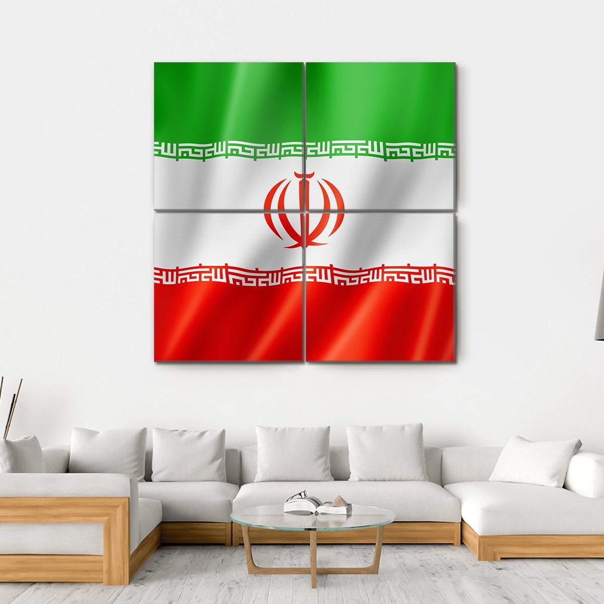 View Of Iran Flag Canvas Wall Art-4 Square-Gallery Wrap-17" x 17"-Tiaracle