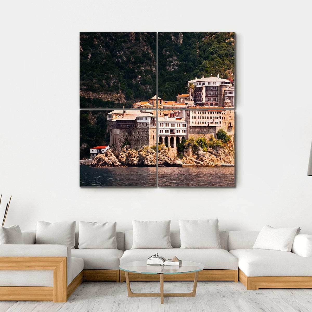 Monastery Agia Grigoriou Canvas Wall Art-4 Square-Gallery Wrap-17" x 17"-Tiaracle