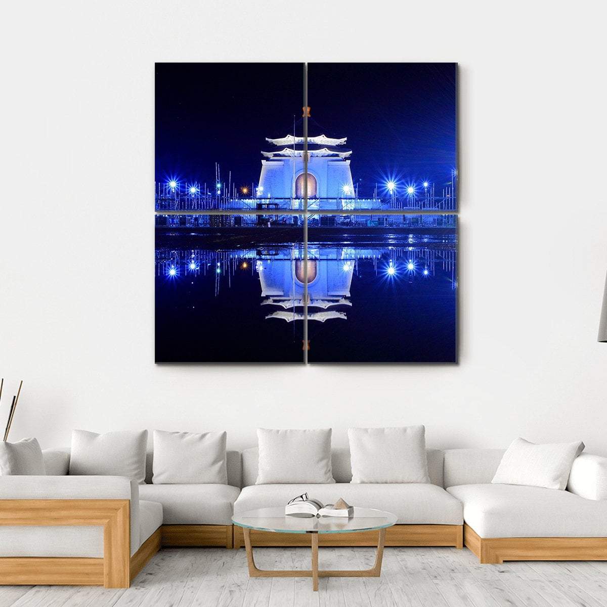 Night View Of Chiang Kai Shek Memorial Canvas Wall Art-4 Square-Gallery Wrap-17" x 17"-Tiaracle