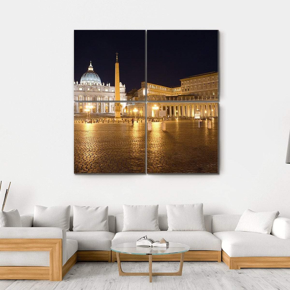 Saint Peter's Square At Night Vatican Canvas Wall Art-4 Square-Gallery Wrap-17" x 17"-Tiaracle