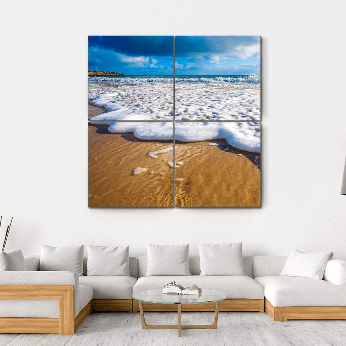 Waves Wash Over Golden Sand On Australian Beach Canvas Wall Art-4 Square-Gallery Wrap-17" x 17"-Tiaracle