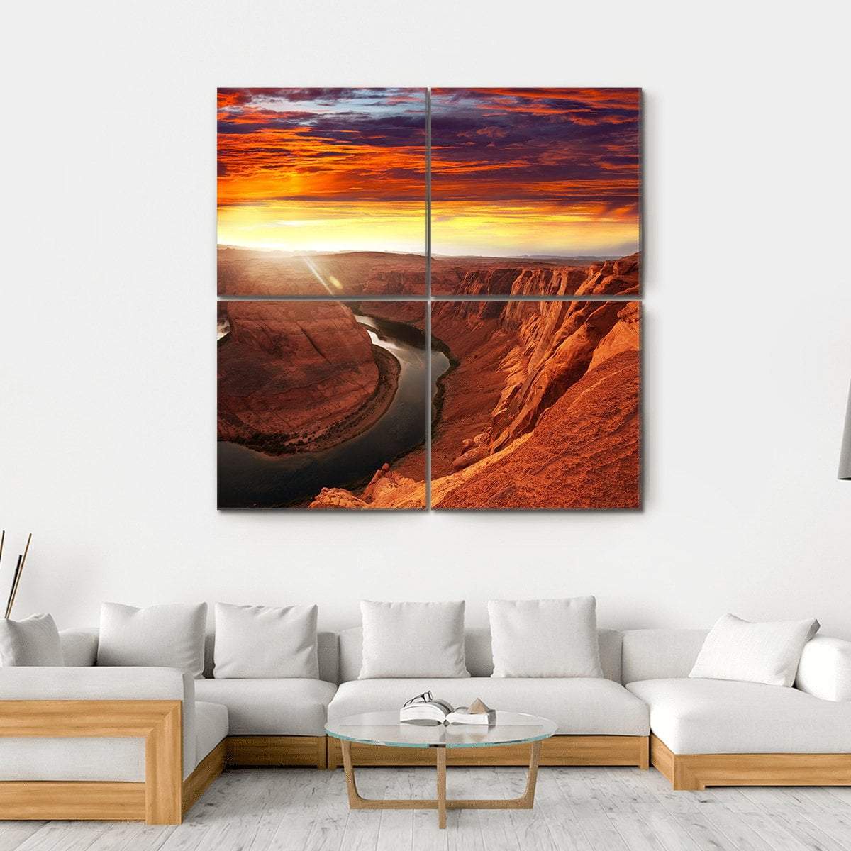 Horseshoe Bend At Sunset Canvas Wall Art-4 Square-Gallery Wrap-17" x 17"-Tiaracle