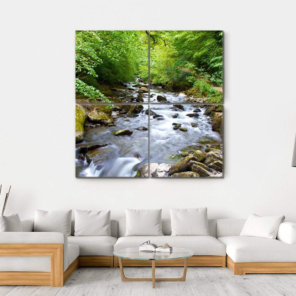 River Lyn Waters Meet Near Lynton Canvas Wall Art-4 Square-Gallery Wrap-17" x 17"-Tiaracle