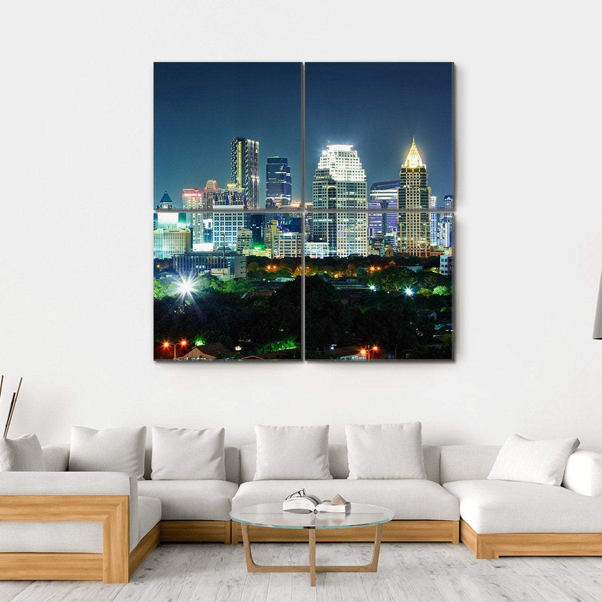 Bangkok City At Night Canvas Wall Art-4 Square-Gallery Wrap-17" x 17"-Tiaracle