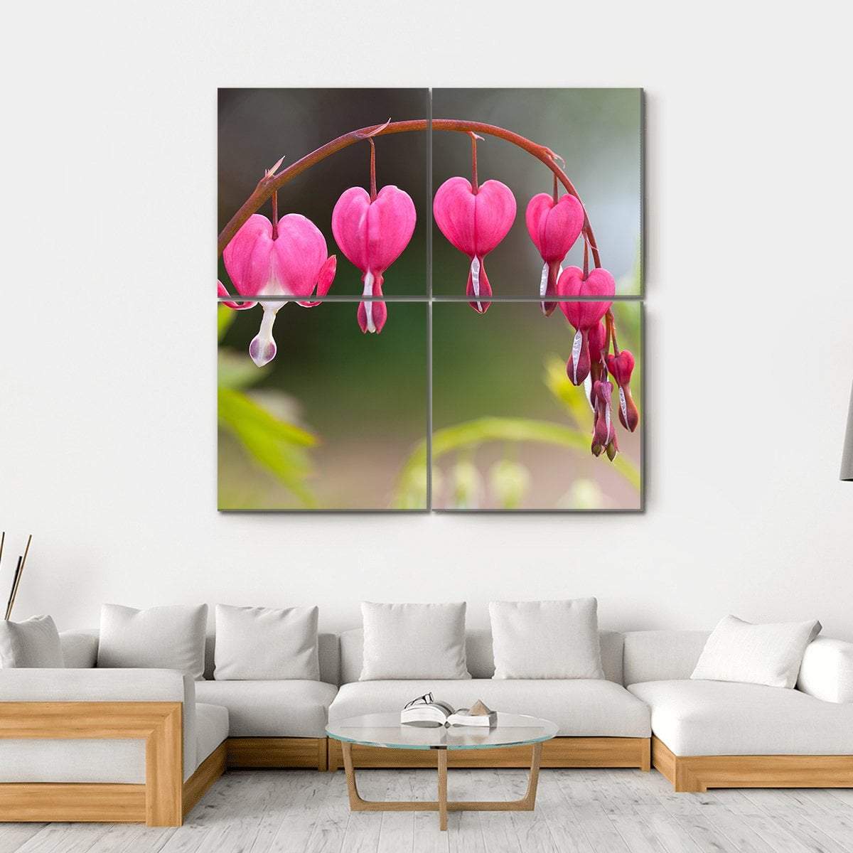 Bleeding Heart Flowers Canvas Wall Art-4 Square-Gallery Wrap-17" x 17"-Tiaracle