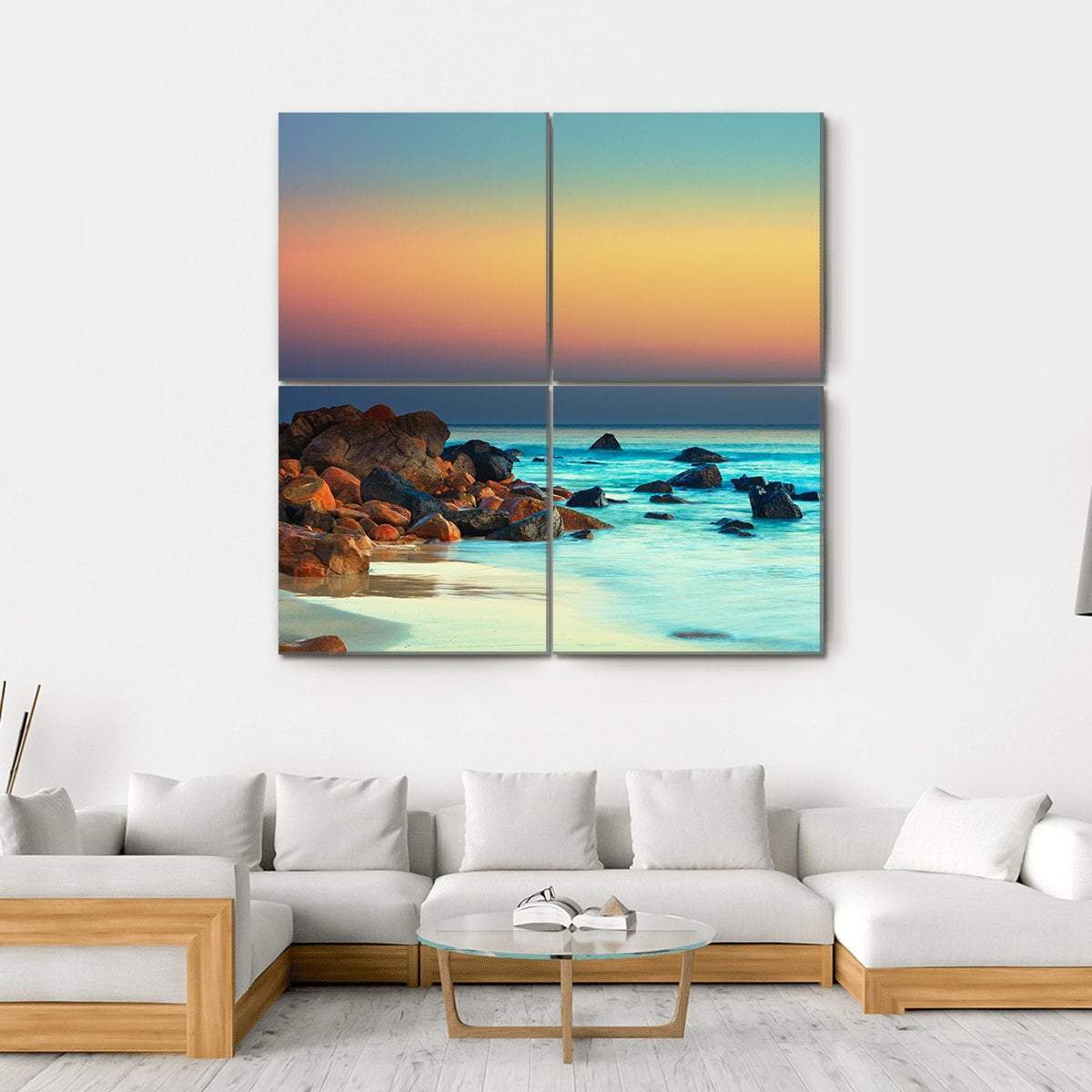 Sunset Over Blue Sea Canvas Wall Art-4 Square-Gallery Wrap-17" x 17"-Tiaracle
