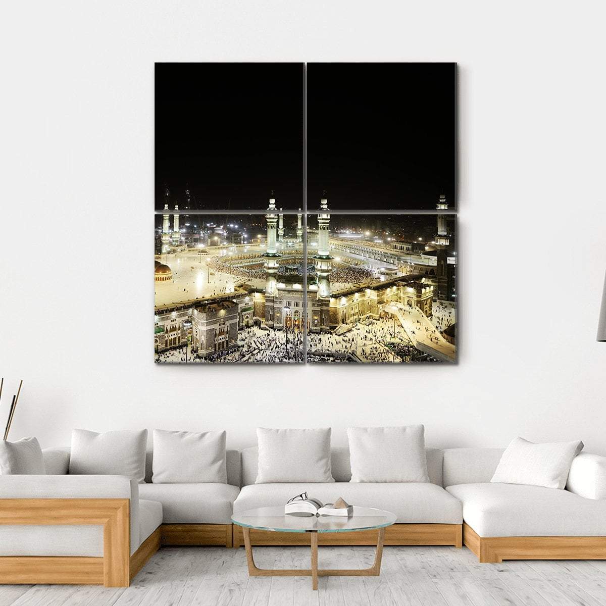 Holy Kaaba At Night Canvas Wall Art-4 Square-Gallery Wrap-17" x 17"-Tiaracle
