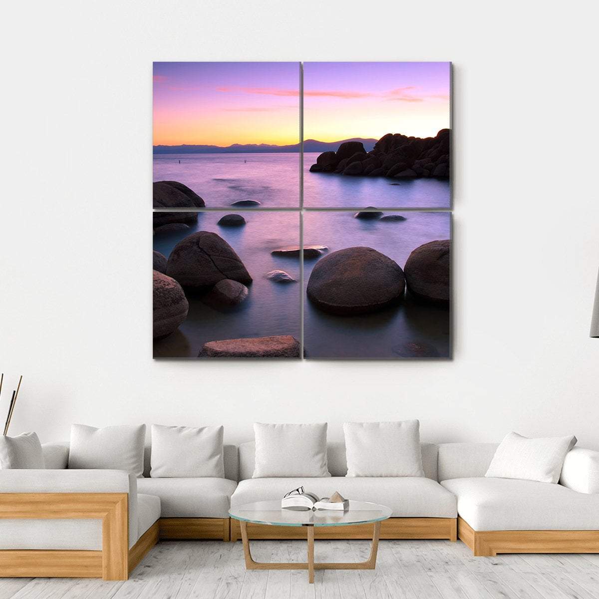 Sunset Over Lake Tahoe Canvas Wall Art-4 Square-Gallery Wrap-17" x 17"-Tiaracle