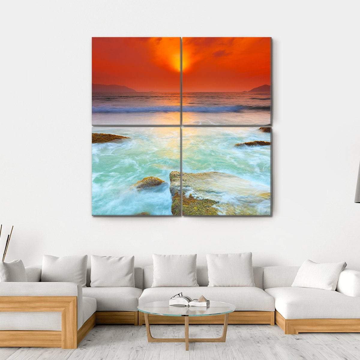 Sunrise Over The Sea Canvas Wall Art-4 Square-Gallery Wrap-17" x 17"-Tiaracle