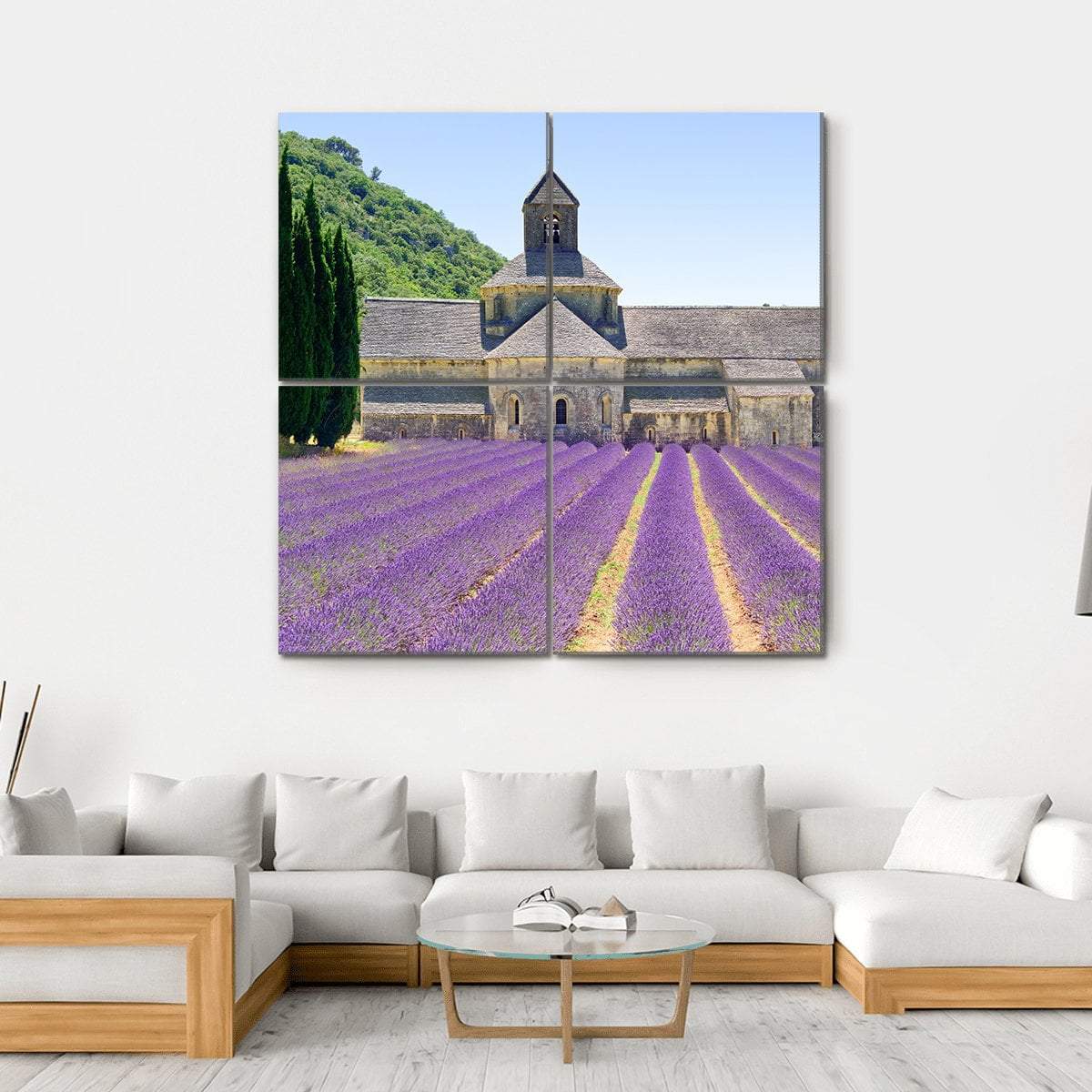 Sénanque Abbey And Lavender Flowers Canvas Wall Art-4 Square-Gallery Wrap-17" x 17"-Tiaracle